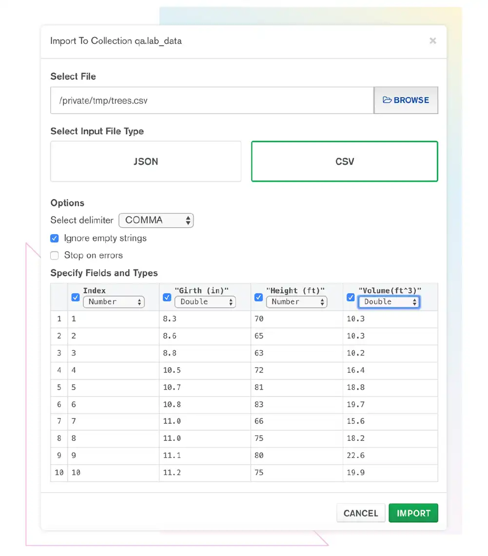 MongoDB Compass import image